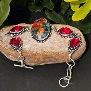 Spiny Oyster Turquoise / Garnet Bracelet
